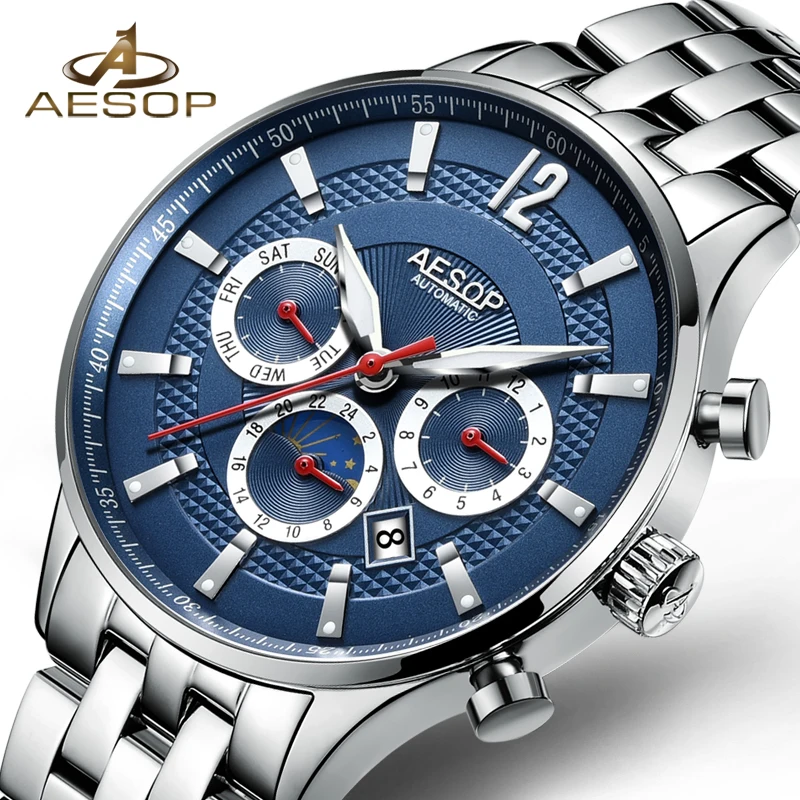 AESOP Automatic Mechanical Watch Men Luxury Men's Stainless Steel Wristwatch Male Clock Men Wrist Watches Relogio Masculino
AESOP Automatic Mechanical Watch Men Luxury Men's Stainless Steel Wristwatch Male Clock Men Wrist Watches Relogio Masculino