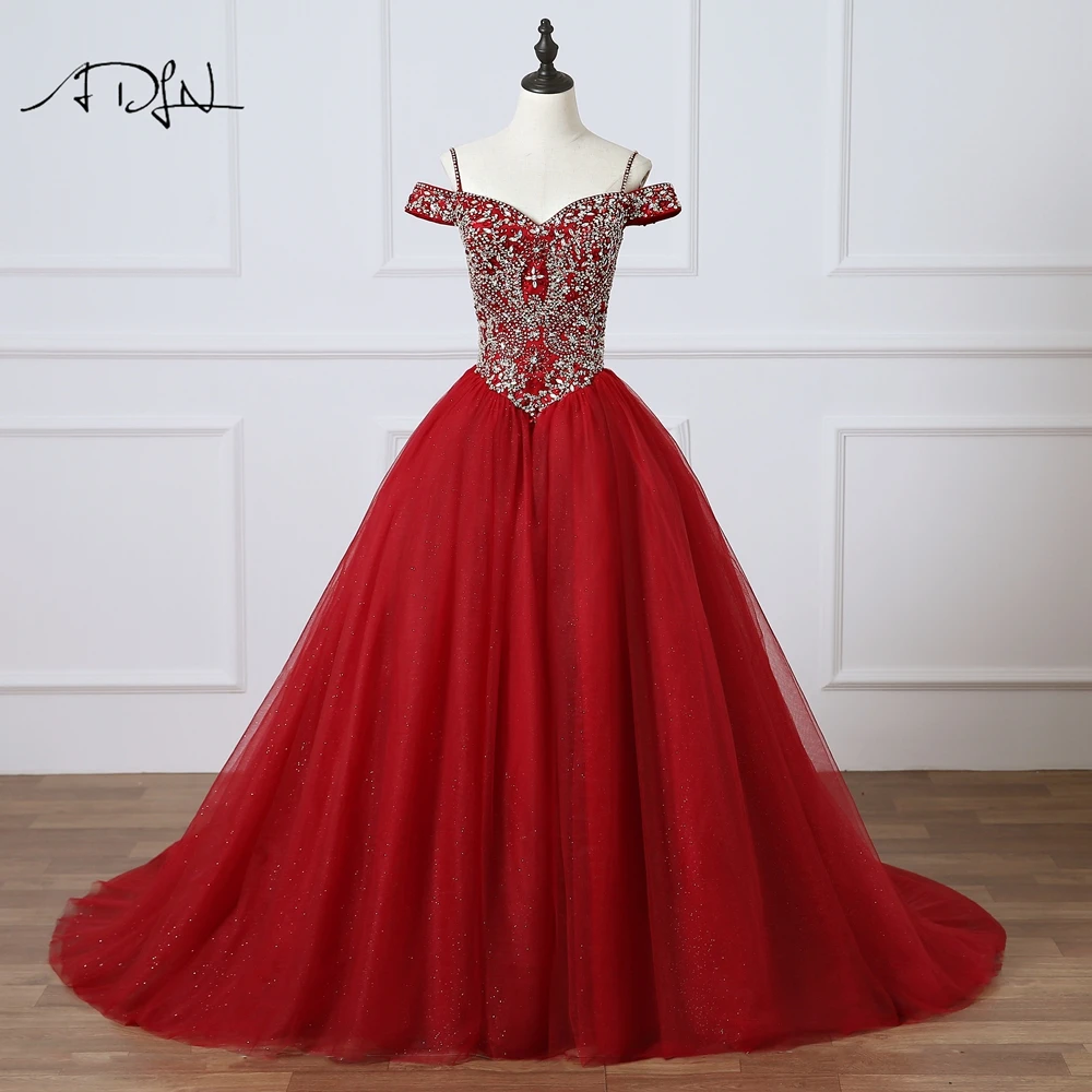 ADLN сильно бисером бордовые платья Quinceanera бальное платье высокого качества