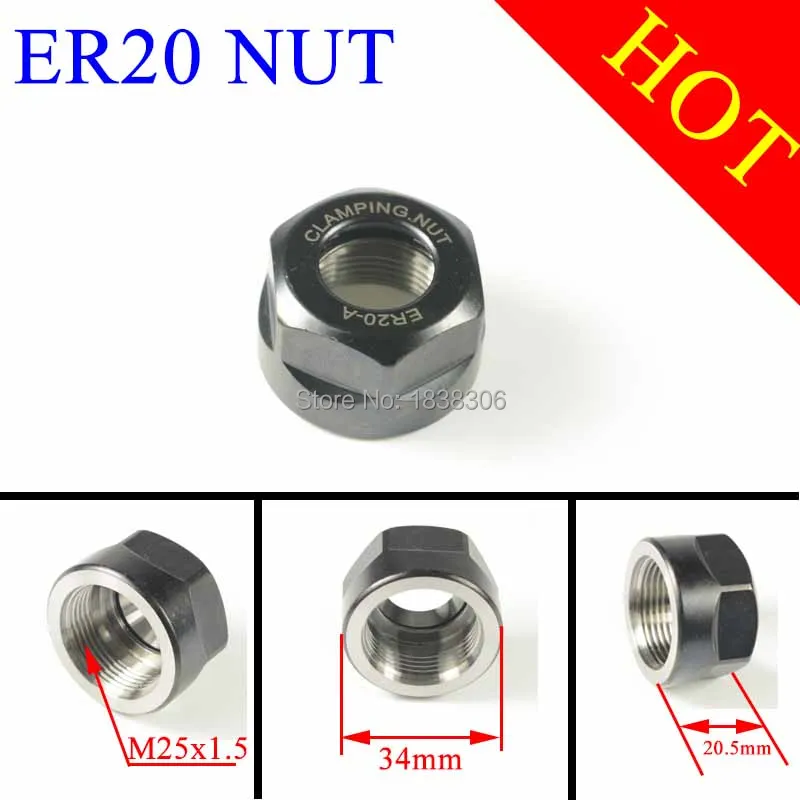 ER20 A Nut thread M25*1.5, Diam34mm Height20.5mm for ER COLLET, Type A Nut For CNC spindle,CNC collet chuck Nuts 
ER20 A Nut thread M25*1.5, Diam34mm Height20.5mm for ER COLLET, Type A Nut For CNC spindle,CNC collet chuck Nuts
