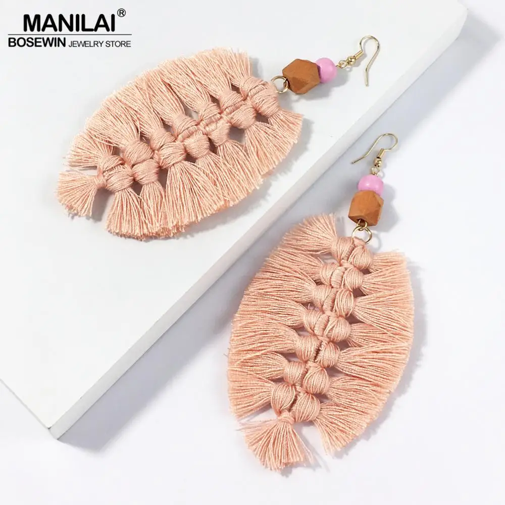 MANILAI Handmade Tassel Earrings For Women Bohemian Big Leaf Cotton Thread Fringe Wood Beads Dangle Statement Earrings Jewelry
MANILAI Handmade Tassel Earrings For Women Bohemian Big Leaf Cotton Thread Fringe Wood Beads Dangle Statement Earrings Jewelry