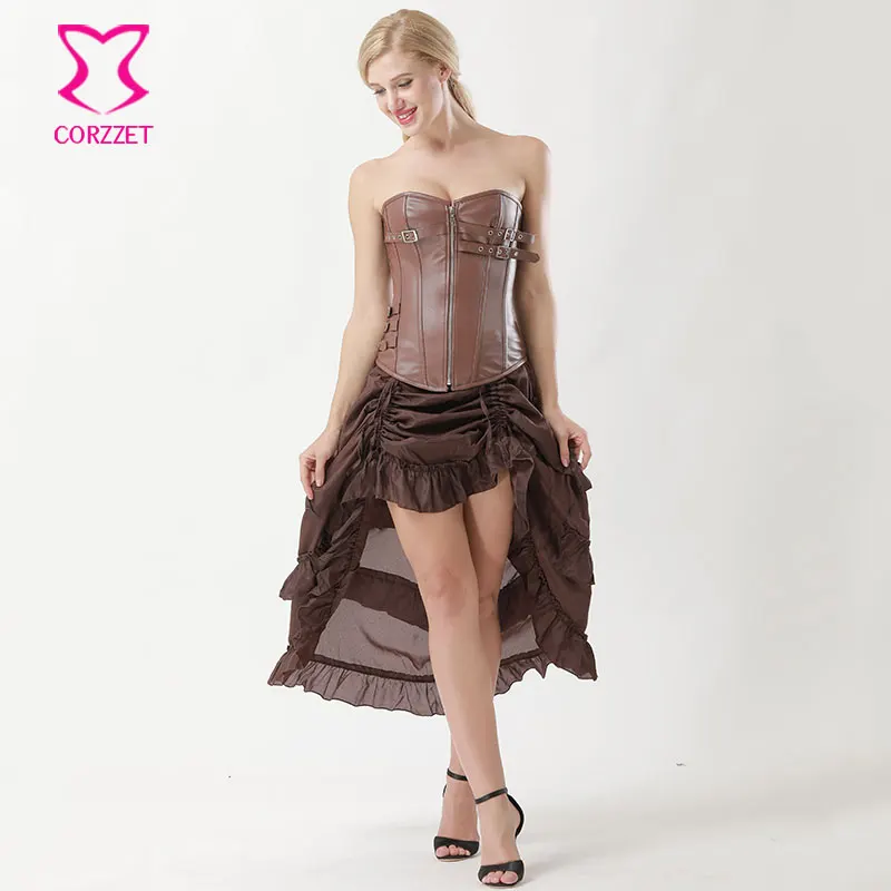 Vintage Steampunk Corset Skirt Set Burlesque Dress Womem Sexy Leather Espartilhos E Corpetes Corsets Para Festa Gothic Clothing
Vintage Steampunk Corset Skirt Set Burlesque Dress Womem Sexy Leather Espartilhos E Corpetes Corsets Para Festa Gothic Clothing