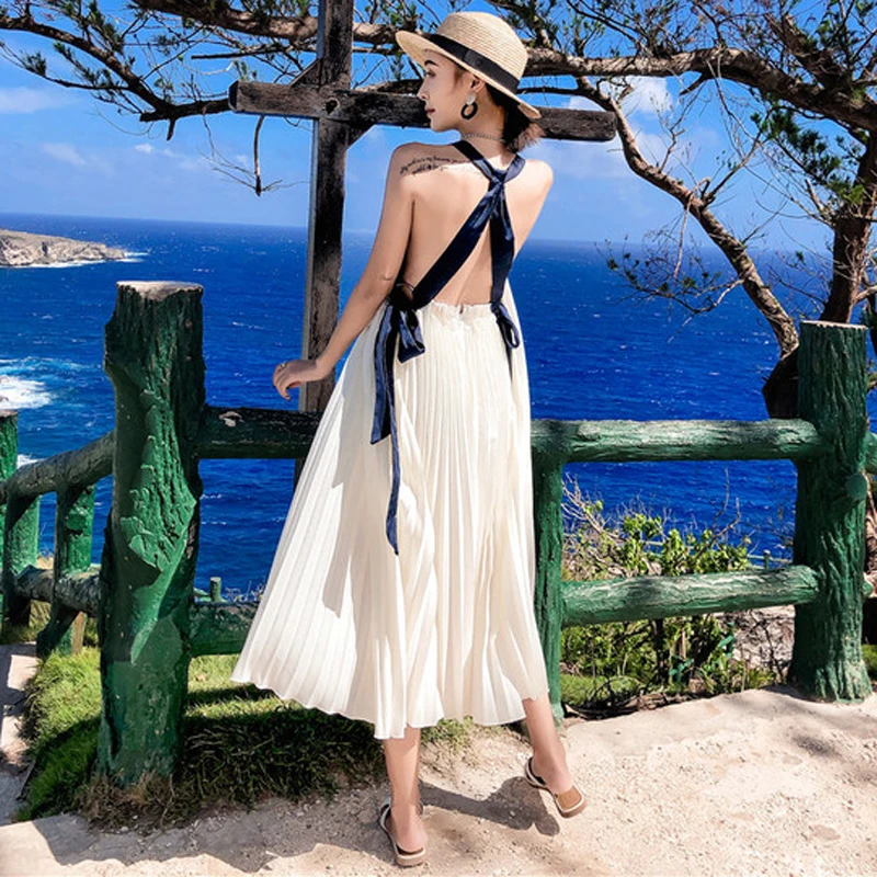 SHTONGHUA 2019 summer women white backless beach dress spaghetti strap Slash neck casual pleated dress female women dress
SHTONGHUA 2019 summer women white backless beach dress spaghetti strap Slash neck casual pleated dress female women dress