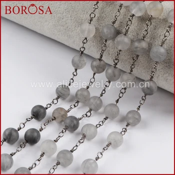 

BOROSA 5Meters Gold Color Matte Gray Agates Roundel Faceted Beads Rosary Chain Fashion Beaded Chains for Jewelry Making JT214