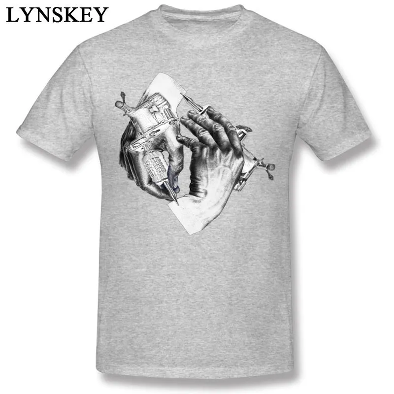 Faddish Normal Tops T Shirt Escher Tattoo Summer/Fall Short Sleeve 100% Cotton O-Neck Male T Shirts Normal Tee Shirts gray