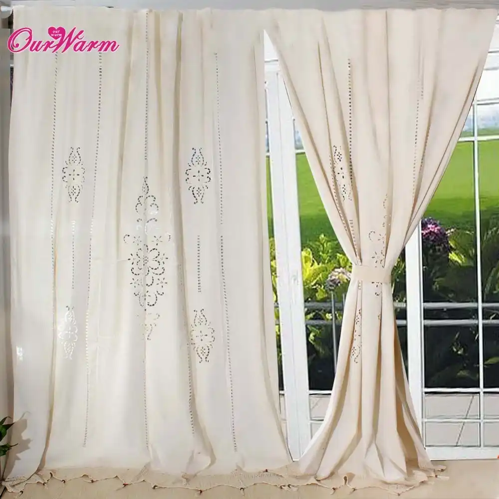 Hottube Curtain French Country Cotton Linen Crochet Lace Panel