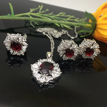 GZJY Fashion Jewelry White Gold Color Red Zircon Crystal Pendant Necklace Ring Earrings Jewelry Set For Women
GZJY Fashion Jewelry White Gold Color Red Zircon Crystal Pendant Necklace Ring Earrings Jewelry Set For Women