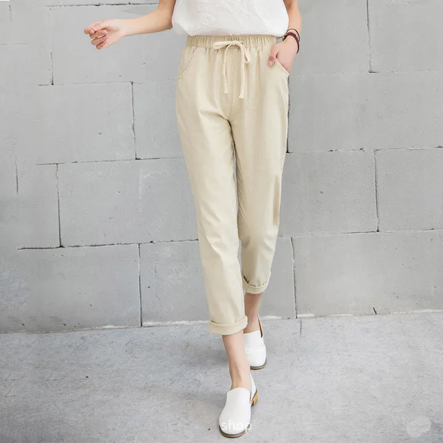 New-Women-Casual-Harajuku-Spring-Autumn-Big-Size-Long-Trousers-Solid-Elastic-Waist-Cotton-Linen-Pants.jpg_640x640 (1)