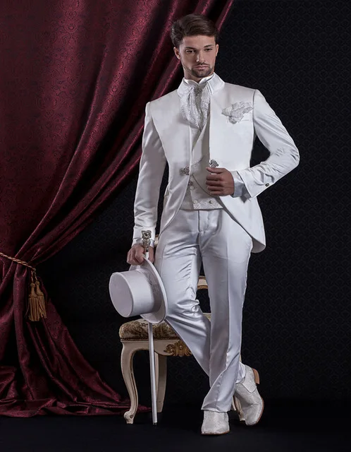 White Satin Groom Suit With Jacquard Vest Custom Made Groom Tuxedos Groomsman Suit wedding suit (Jacket+Pants+Vest)
White Satin Groom Suit With Jacquard Vest Custom Made Groom Tuxedos Groomsman Suit wedding suit (Jacket+Pants+Vest)