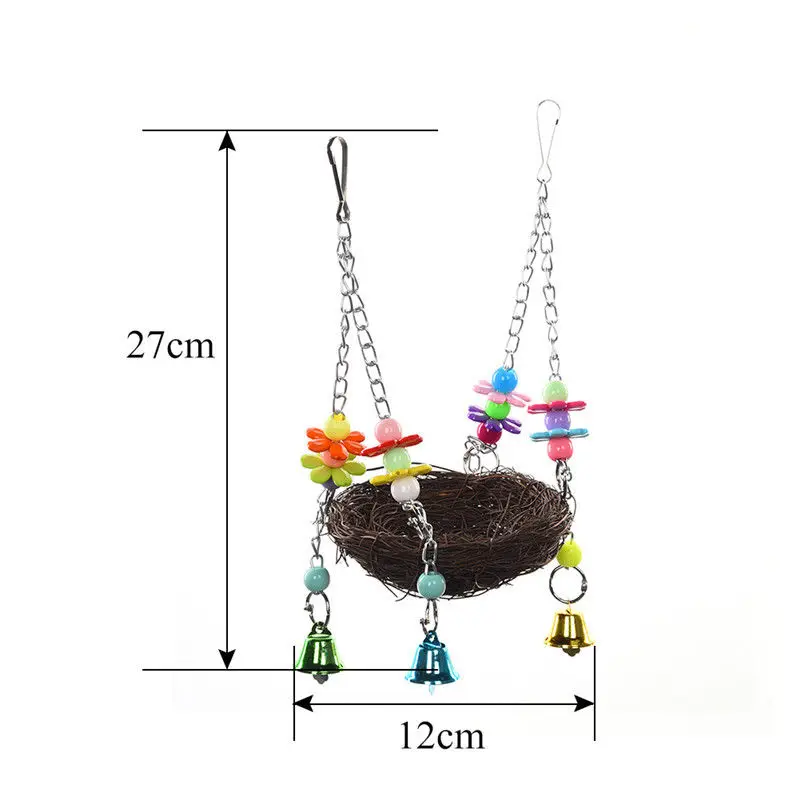 Mayitr Parrot Toys Pet Bird Bites Climb Chew Toy Hanging Cockatiel Parakeet Climb Chewing Cage With Bell Bird Toys Multi Styles