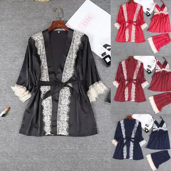 Sexy Women Satin Lace Sleepwear Set Babydoll Lingerie Underwear Shorts+Tops+Robe 3pcs Pyjamas Set S-XL
Sexy Women Satin Lace Sleepwear Set Babydoll Lingerie Underwear Shorts+Tops+Robe 3pcs Pyjamas Set S-XL