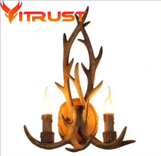 Image Antlers Wall Lamps Retro Resin Antler Wall Lights Deer Horn candle Lampshade Wall Sconce Bar Cafe Corridor Aisle Night Light