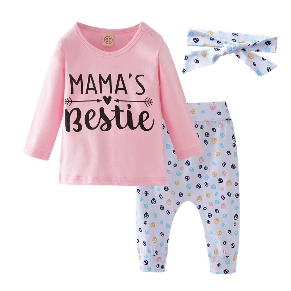 Newborn Baby Girl Clothes Sets Autumn Long Sleeve Mama's Bestie T-shirt+Pants+Headband Toddler Baby Girl Clothing 3Pcs Outfit
Newborn Baby Girl Clothes Sets Autumn Long Sleeve Mama's Bestie T-shirt+Pants+Headband Toddler Baby Girl Clothing 3Pcs Outfit