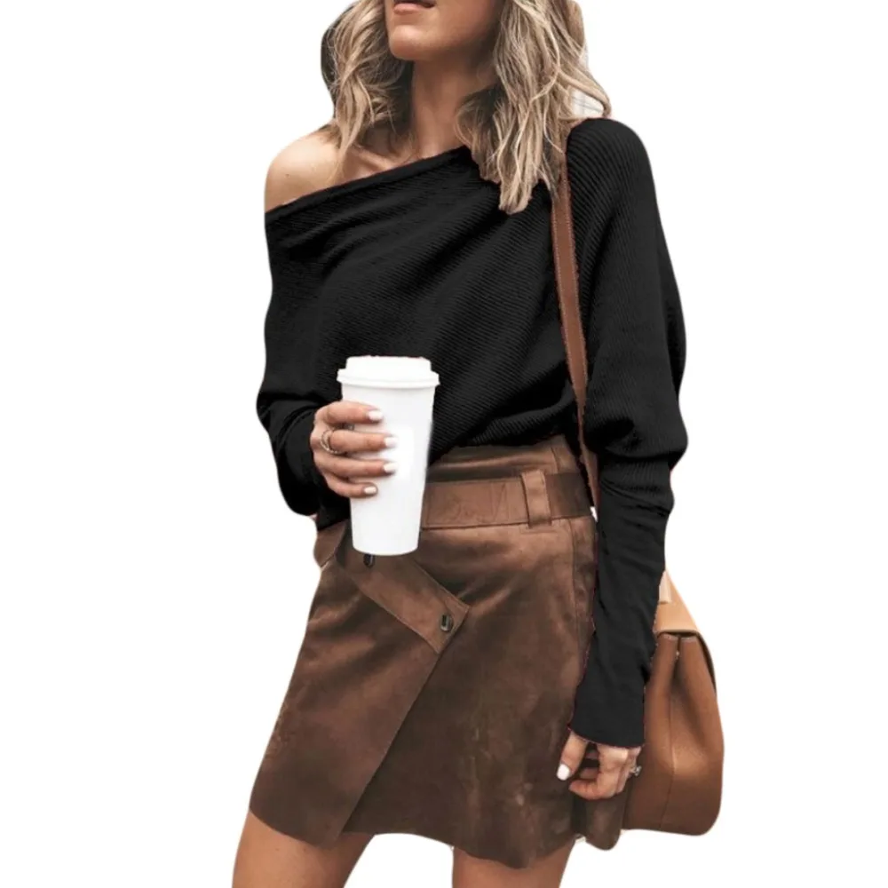 Womens Autumn Spring Off Shoulder Sweater Long Batwing Sleeves Solid Color Ribbed Knitted Pullover Tops Loose Casual Knitwear
Womens Autumn Spring Off Shoulder Sweater Long Batwing Sleeves Solid Color Ribbed Knitted Pullover Tops Loose Casual Knitwear