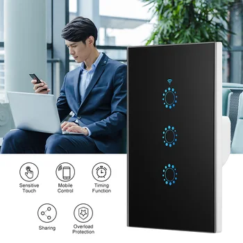 3 Gang Wi-Fi Touch Switch Wall Light Panel Wireless Intelligence Timing&Remote Control APP Work With Alexa Google Home 
3 Gang Wi-Fi Touch Switch Wall Light Panel Wireless Intelligence Timing&Remote Control APP Work With Alexa Google Home