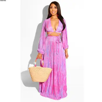 Women Two Piece Set Top And Skirt Long Sleeve Stripes Deep V-neck Crop Top loose beach maxi skirts Bandage Casual Suit
Women Two Piece Set Top And Skirt Long Sleeve Stripes Deep V-neck Crop Top loose beach maxi skirts Bandage Casual Suit