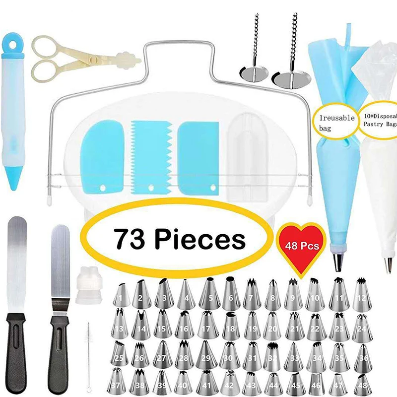 B 73pcs/set Cake Turntable Decorating Mouth Kit DIY Cake Decorating Case Baking Set Silicone Bags Couplers Scrapers Flower
B 73pcs/set Cake Turntable Decorating Mouth Kit DIY Cake Decorating Case Baking Set Silicone Bags Couplers Scrapers Flower