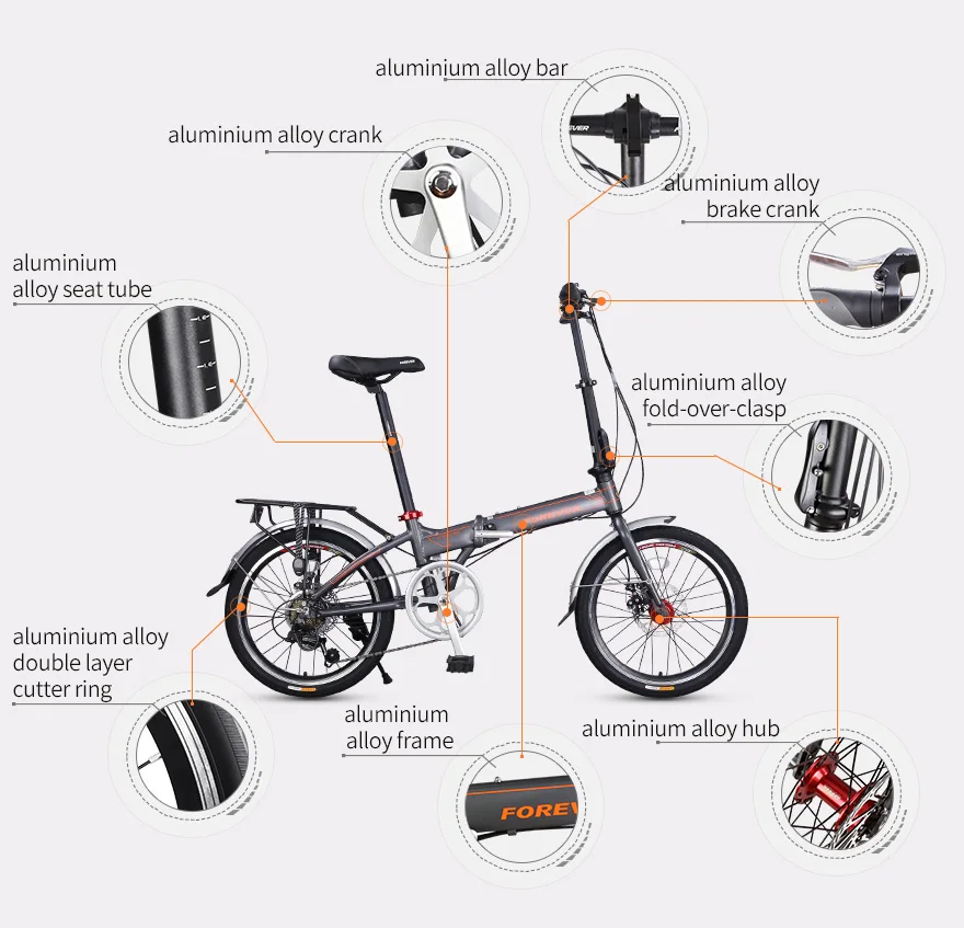 Discount FOREVER Mini Folding Bike 20 inch Aluminium Alloy Frame Double Disc Brake Bike Road Cycle Variable Speed Women Cycling Bicycle 2