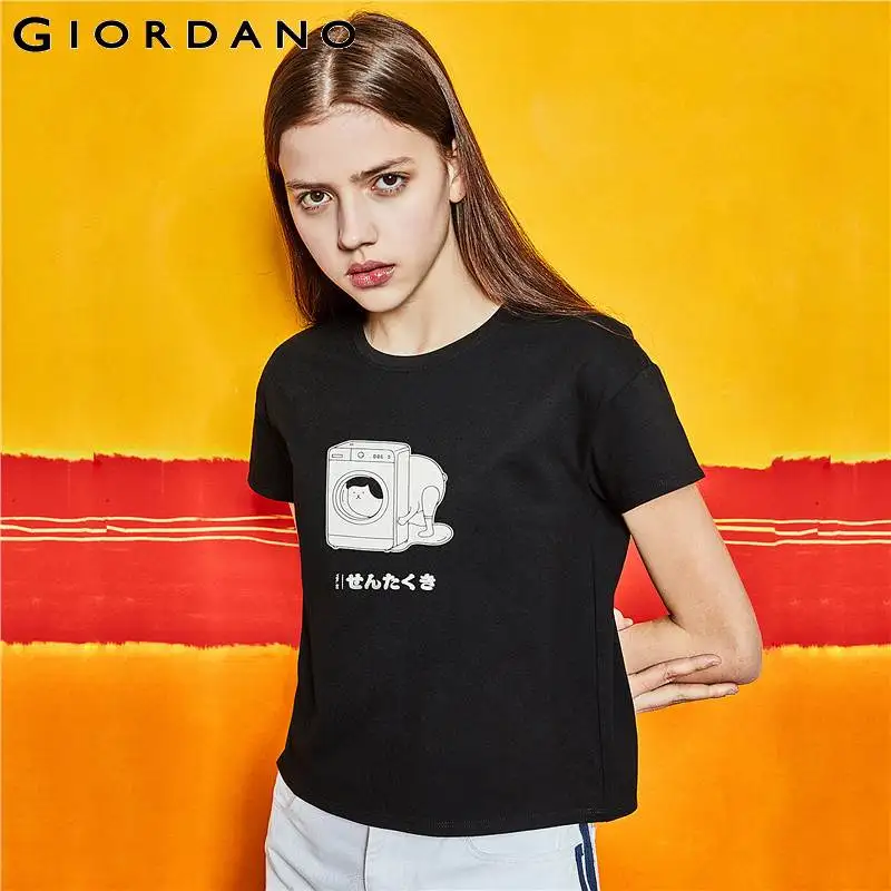 Фото Giordano Женская летняя футболка Серия WHIKO печать графическая 100% - купить