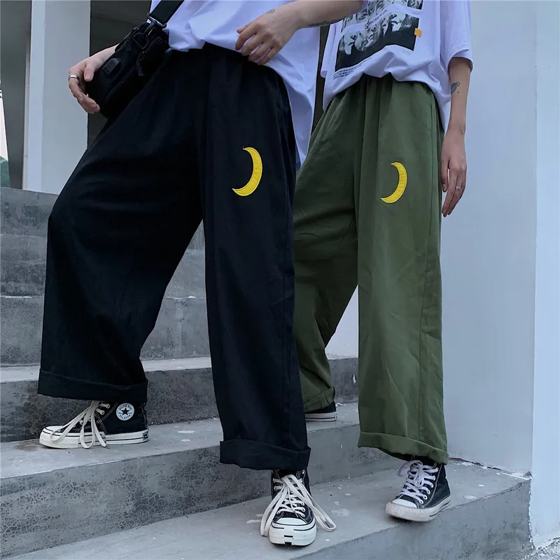 Harajuku Pants Women Moon Embroidery Loose Straight Trousers Autumn Fashion Streetwear Casual Pants Unisex Outfit Black Green
Harajuku Pants Women Moon Embroidery Loose Straight Trousers Autumn Fashion Streetwear Casual Pants Unisex Outfit Black Green