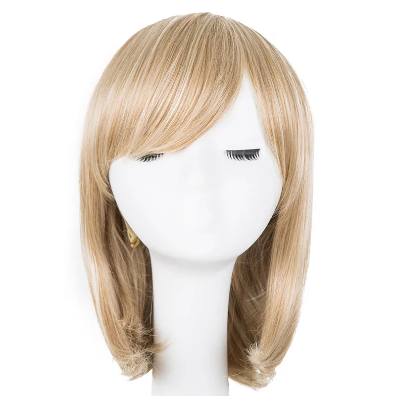 

Blonde Wig Fei-Show Synthetic Heat Resistant Inclined Bangs Short Wavy Bob Hair Costume Cos-play Halloween Carnival Hairpiece