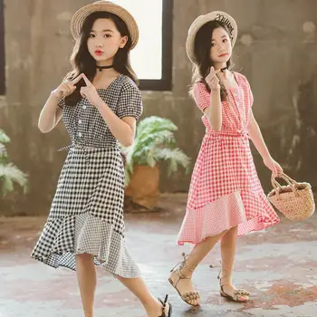 2019 Korean style girls 2 pcs plaid set bow plaid shirt+skirt fashion summer girls suit 6-11t B695
2019 Korean style girls 2 pcs plaid set bow plaid shirt+skirt fashion summer girls suit 6-11t B695