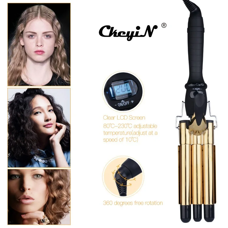 Professional Hair Waver Wave Curler Ceramic Hair Curling Iron 3 Barrel Clamp Curls Roller LCD Display Crimper Tongs Curling Wand
Professional Hair Waver Wave Curler Ceramic Hair Curling Iron 3 Barrel Clamp Curls Roller LCD Display Crimper Tongs Curling Wand