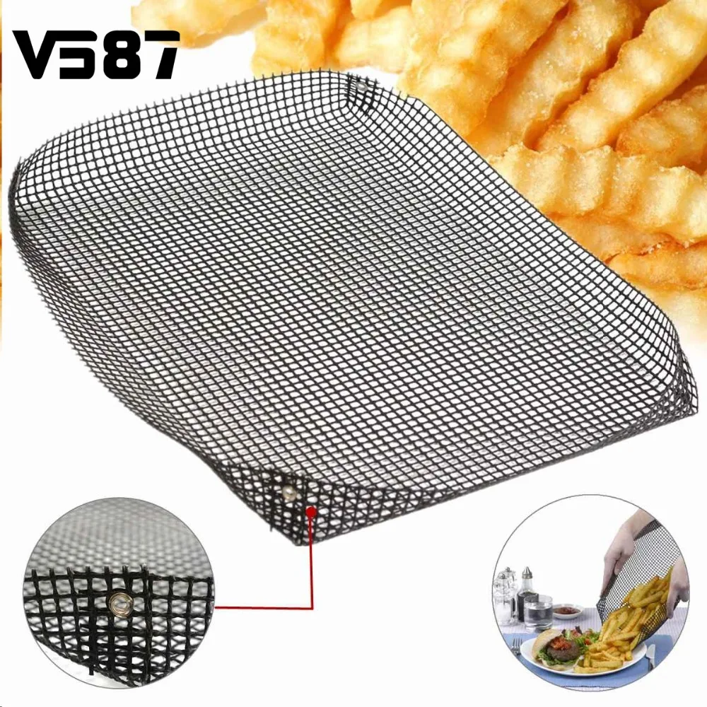 Image Non Stick Oven Basket Baking Mesh Tray BBQ Net Chip Baskets Roaster Mesh Quick Safe Cooking Tool