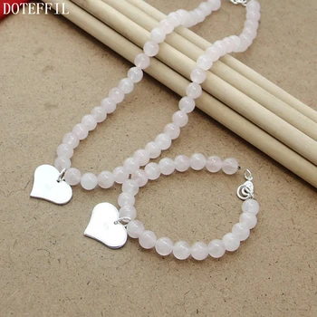 DOTEFFIL Pink Agate 8mm Beaded Chain 925 Silver Love Heart Pendant Necklace Bracelet Set For Women Wedding Engagement Jewelry
DOTEFFIL Pink Agate 8mm Beaded Chain 925 Silver Love Heart Pendant Necklace Bracelet Set For Women Wedding Engagement Jewelry