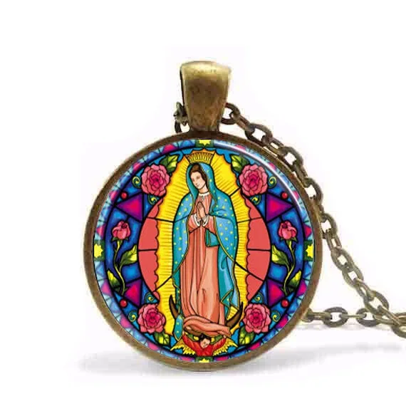 Steampunk Our Lady of Guadalupe Necklace Virgin Mary Sacred Heart Religious Stained Glass Bezel Art Pendant chain jewelry new
Steampunk Our Lady of Guadalupe Necklace Virgin Mary Sacred Heart Religious Stained Glass Bezel Art Pendant chain jewelry new