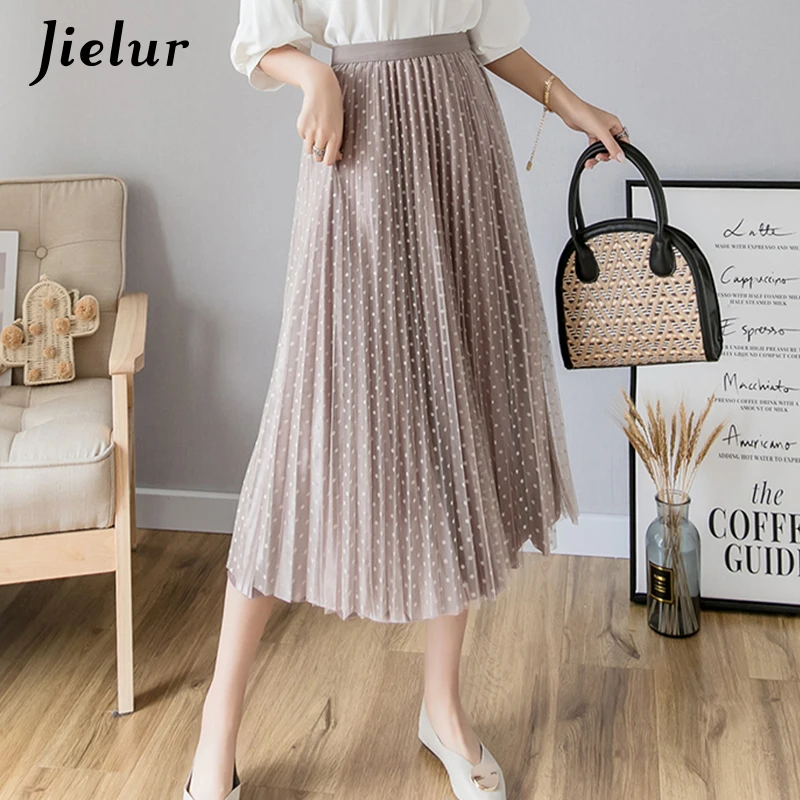 Jielur Polka Dots Mesh Pleated Skirt Spring New Fashion Korean Skirts Women Coffee Pink Black Faldas Female Summer Tulle Skirt
Jielur Polka Dots Mesh Pleated Skirt Spring New Fashion Korean Skirts Women Coffee Pink Black Faldas Female Summer Tulle Skirt