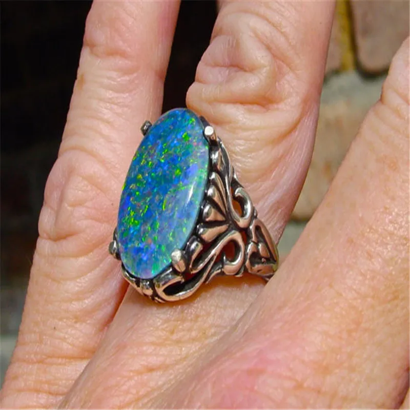 Large Blue Fire Opal Stone Rings for Women Engagement Rings Antique Silver Rings Luxury Jewelry Bague Femme Man Anillos O5J387
Large Blue Fire Opal Stone Rings for Women Engagement Rings Antique Silver Rings Luxury Jewelry Bague Femme Man Anillos O5J387