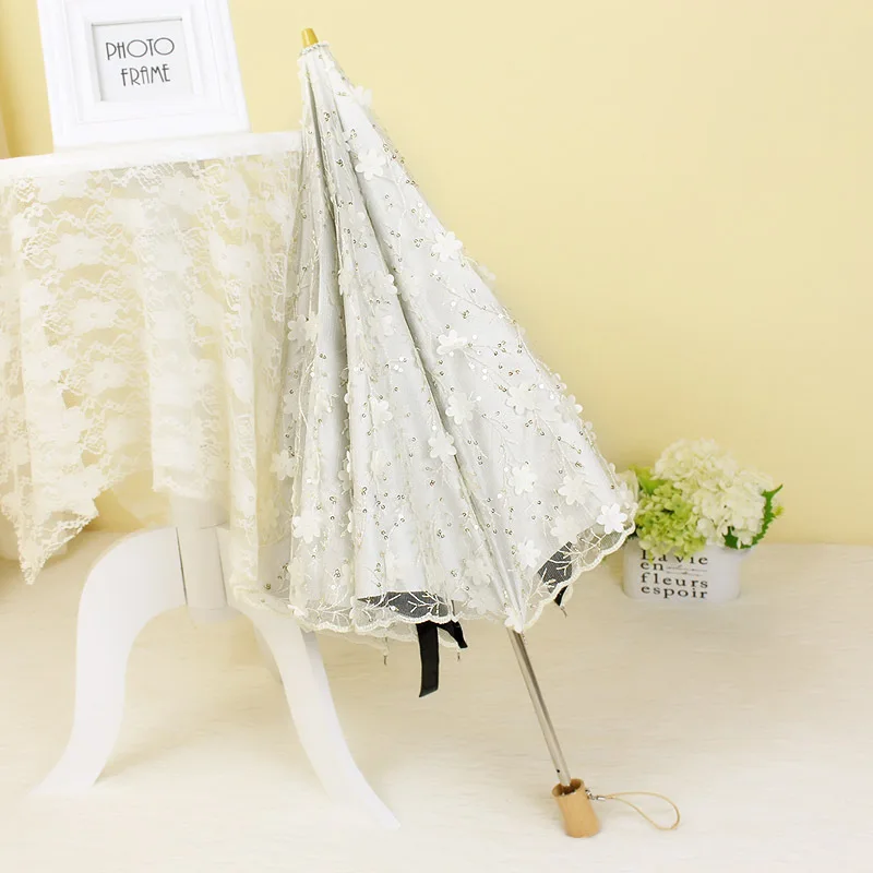 Lace double fold umbrella high-end embroidery sunscreen black plastic folding anti-UV embroidery sun umbrella
Lace double fold umbrella high-end embroidery sunscreen black plastic folding anti-UV embroidery sun umbrella
