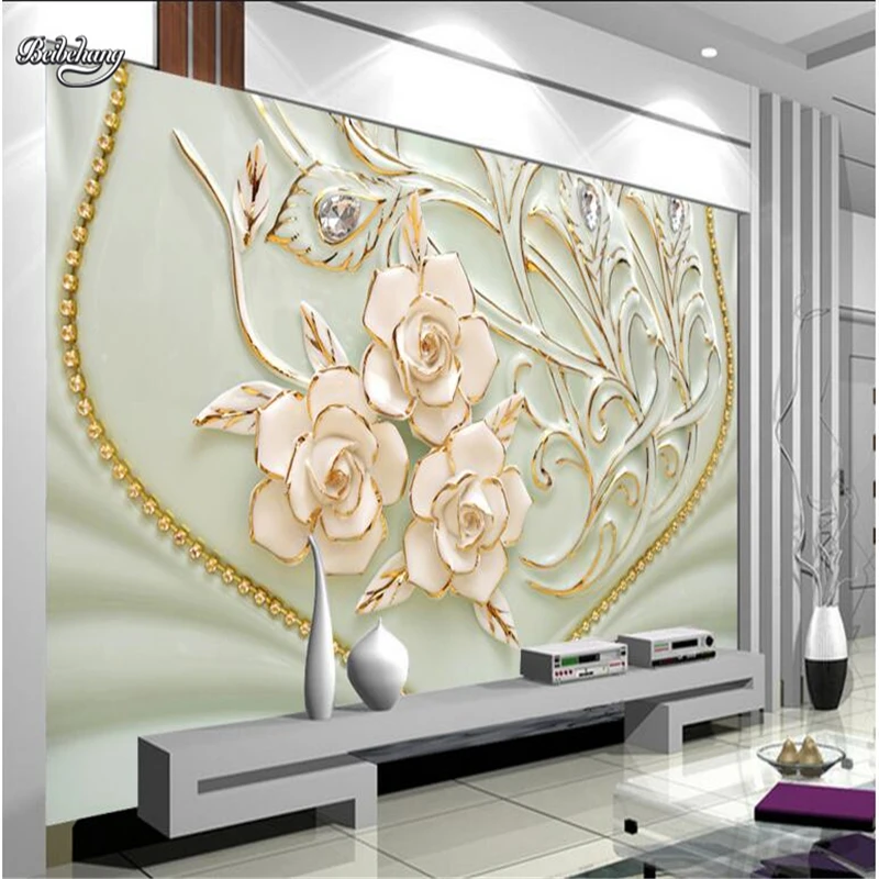 beibehang Peacock feathers rose white flowers relief background wall custom large mural nonwovens super green wallpaper
beibehang Peacock feathers rose white flowers relief background wall custom large mural nonwovens super green wallpaper