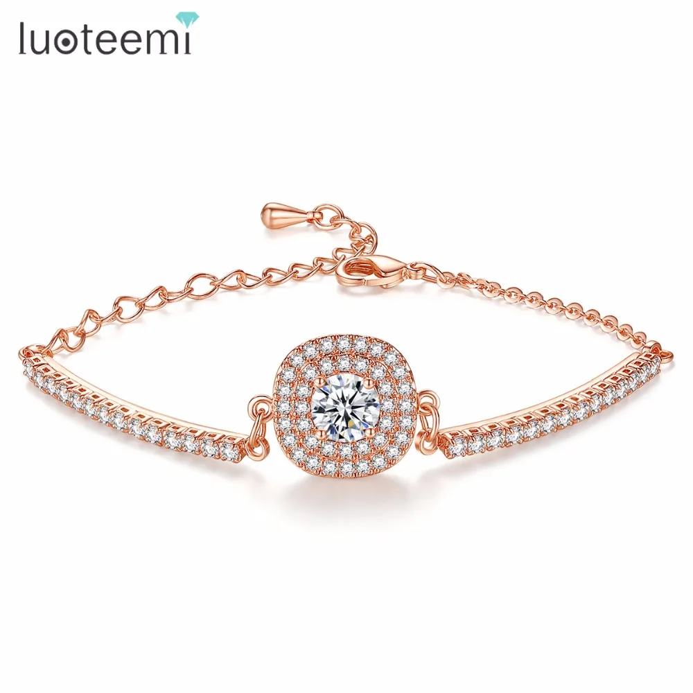 LUOTEEMI Rose Gold-Color Jewelry With Cup Chain Micro CZ Pave Two Halos 1ct Round CZ Bracelet Bangles For Women Fashion Jewelry
LUOTEEMI Rose Gold-Color Jewelry With Cup Chain Micro CZ Pave Two Halos 1ct Round CZ Bracelet Bangles For Women Fashion Jewelry