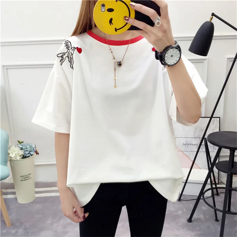 2018 Summer Love Birds Embroidered tshirt College Patchwork Loose Cotton Short Sleeve T-shirts Female T Shirt Harajuku Women
2018 Summer Love Birds Embroidered tshirt College Patchwork Loose Cotton Short Sleeve T-shirts Female T Shirt Harajuku Women