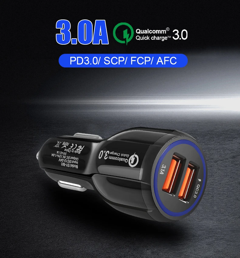 Quick Charge Car Charger Mobile Phone 3.0 2.0 Mobile Phone Charger 2 Port USB Fast Car Charger for iPhone Samsung Tablet Car-Cha
Quick Charge Car Charger Mobile Phone 3.0 2.0 Mobile Phone Charger 2 Port USB Fast Car Charger for iPhone Samsung Tablet Car-Cha
