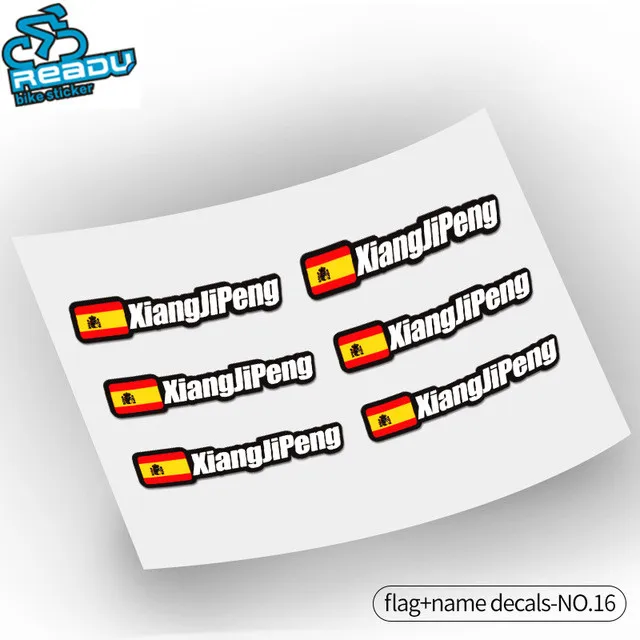 6 PICS Personal Name and Flag Decals Road Bicycles Mountain Bike Frame Logo Custom Rider ID Stickers
6 PICS Personal Name and Flag Decals Road Bicycles Mountain Bike Frame Logo Custom Rider ID Stickers