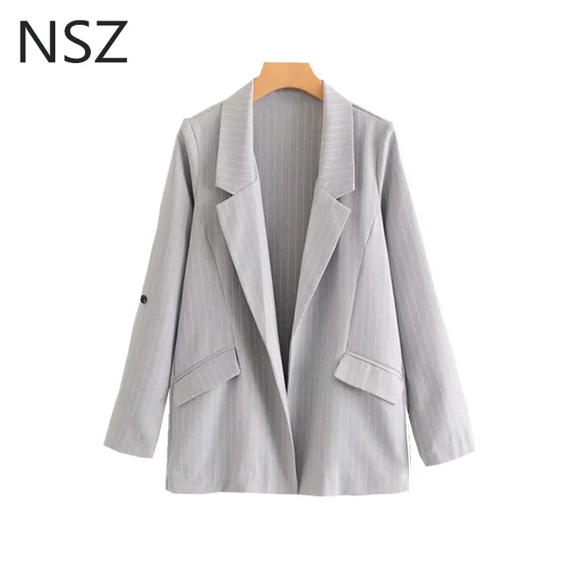 NSZ Women Gray Striped Blazer Roll Up Sleeve Casual Thin Jacket Pocket Decoration Coat Outerwear
NSZ Women Gray Striped Blazer Roll Up Sleeve Casual Thin Jacket Pocket Decoration Coat Outerwear