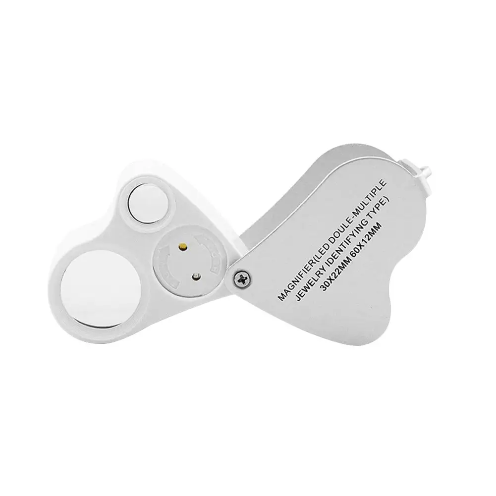 Adeeing 2in1 30X 60X Loop Magnifier Jeweler Eye Loupe Lens LED 10*4*3CM White | Инструменты