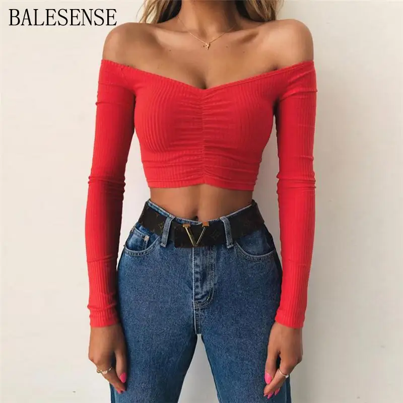 Elegant White Off Shoulder Long Sleeve Ribbed T-shirt Women Sexy Knitted Basic Stretch T Shirt 90s Girls Crop Top Tees 2019
Elegant White Off Shoulder Long Sleeve Ribbed T-shirt Women Sexy Knitted Basic Stretch T Shirt 90s Girls Crop Top Tees 2019