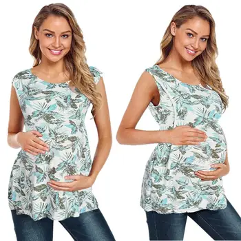 Breastfeeding Clothes Women's Pregnant Women Sleeveless Leaf Print Side Breastfeeding Top T-Shirt ropa premama embarazadas A1 
Breastfeeding Clothes Women's Pregnant Women Sleeveless Leaf Print Side Breastfeeding Top T-Shirt ropa premama embarazadas A1
