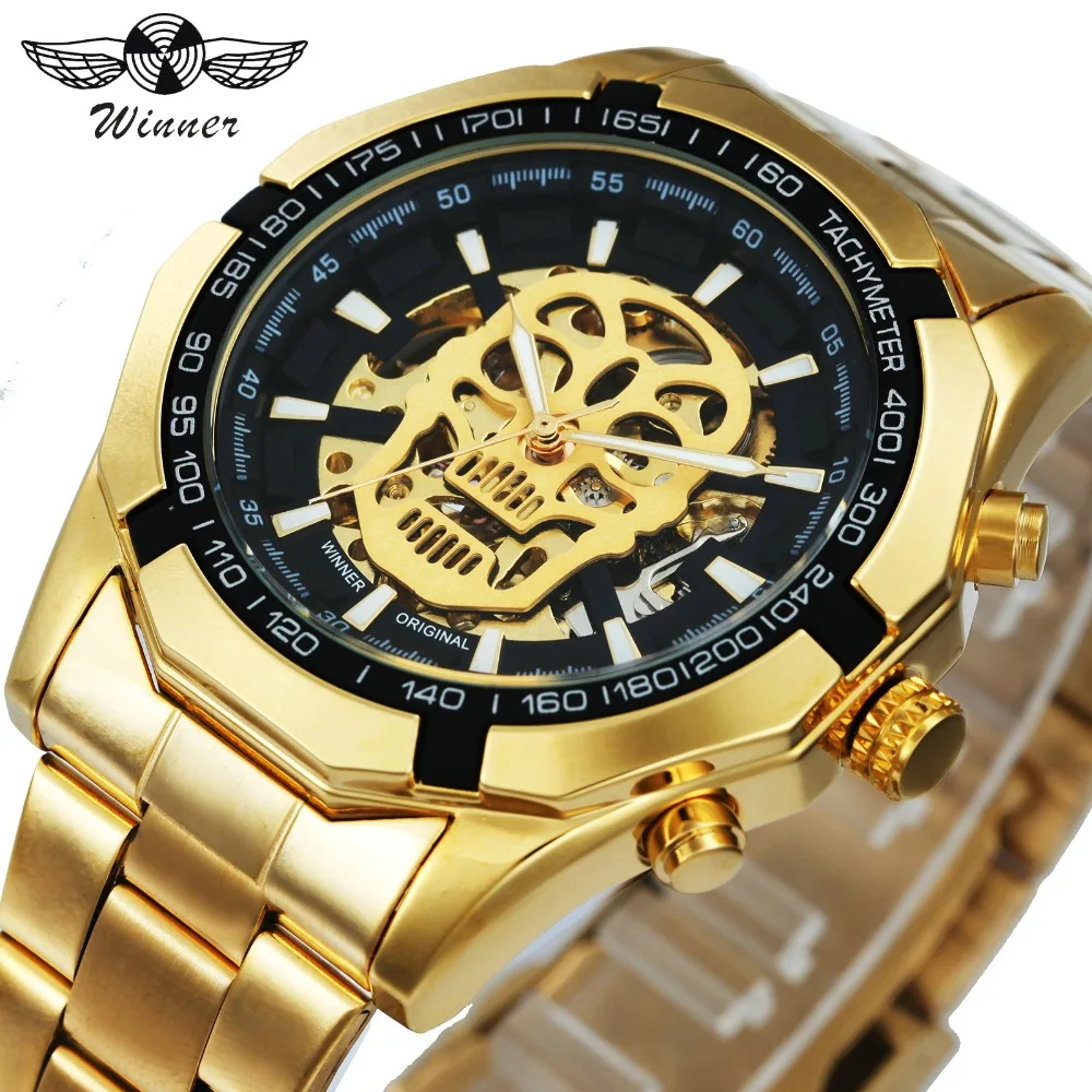 WINNER New Fashion Mechanical Watch Men Skull Design Top Brand Luxury Golden Stainless Steel Strap Skeleton Man Auto Wrist Watch
WINNER New Fashion Mechanical Watch Men Skull Design Top Brand Luxury Golden Stainless Steel Strap Skeleton Man Auto Wrist Watch