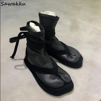 New Design Genuine Leather Women Tabi Boots Soft Leather Flats Lace Up Flip Flops Shoes Black Ankle Booties Zapatos Mujer
New Design Genuine Leather Women Tabi Boots Soft Leather Flats Lace Up Flip Flops Shoes Black Ankle Booties Zapatos Mujer