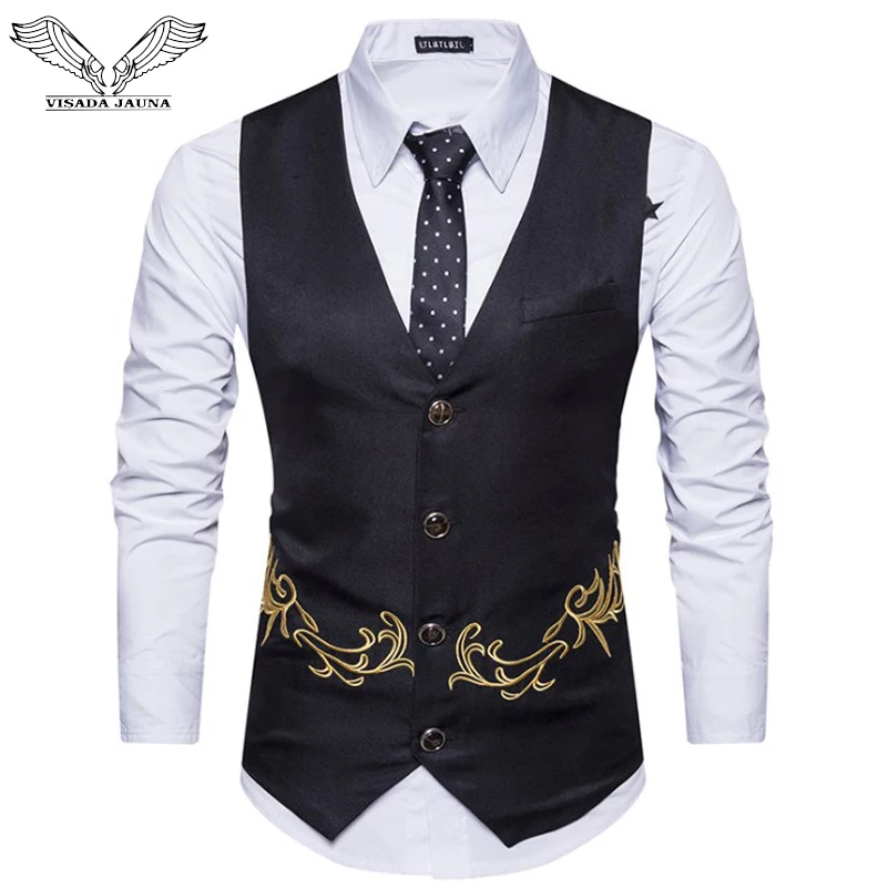 VISADA JAUNA Fashion Casua New Embroidered Men's Self-cultivation Vest Sleeveless Four Button Casual Male Wild Suit Vest N9019
VISADA JAUNA Fashion Casua New Embroidered Men's Self-cultivation Vest Sleeveless Four Button Casual Male Wild Suit Vest N9019