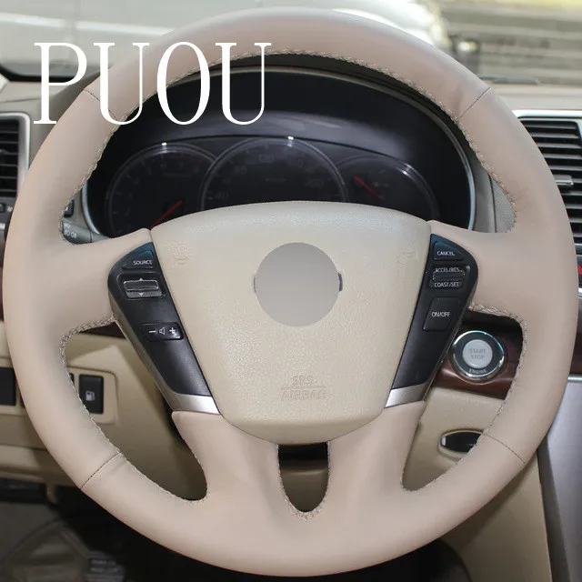 Puou Beige Genuine Leather Hand-stitched Car Steering Wheel Cover for Nissan Teana 2008-2012 Murano 2009-2014 Free shipping
Puou Beige Genuine Leather Hand-stitched Car Steering Wheel Cover for Nissan Teana 2008-2012 Murano 2009-2014 Free shipping