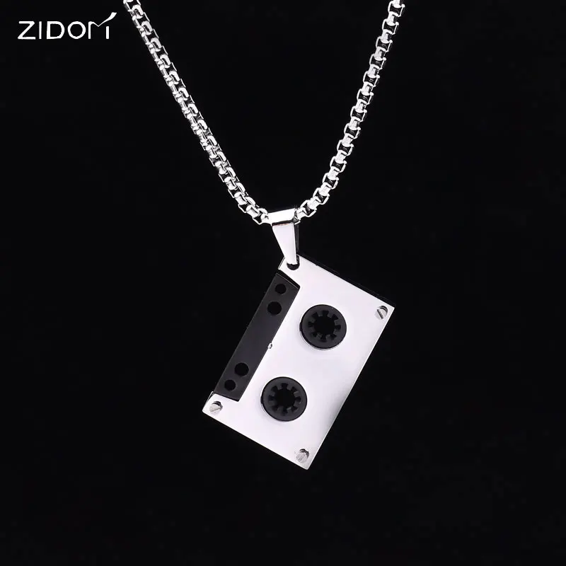 Stainless Steel Men audio tape shape pendant necklaces fashion 60cm long link chain vintage necklace men jewelry gift | Украшения и