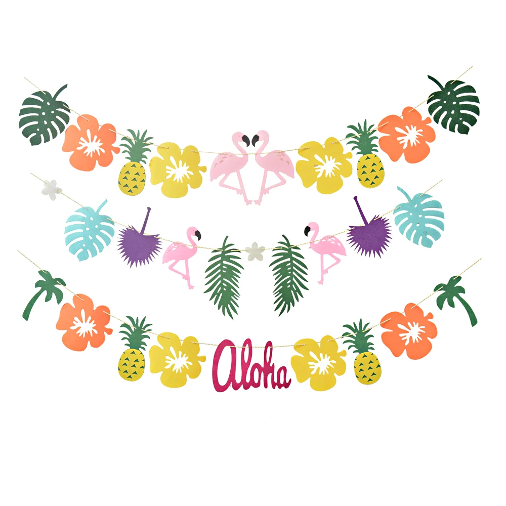 Hawaiian Flamingo Pineapple Banners Bunting Summer Party Birthday Tropical Tropical Party Hawaiian Bundles Coconut leaf Garlands (2)
