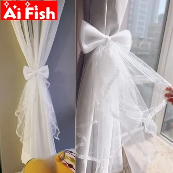 

Sheer Gauze Window Curtain Strap Tying Buckle White Lace Bow-knot Clip Belt Tied Creative Headwear home Party Decoration MY398-4