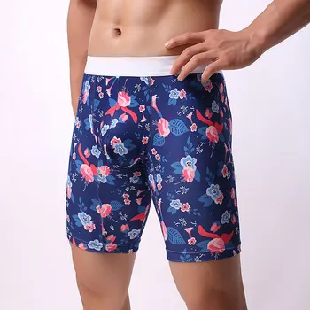 

Sexy Men Plus Size Fruit Print Smooth Solid Big U Convex Pouch Half-length Boxers Long Leg Underpant Boxer Jocks Straps Gay Wear