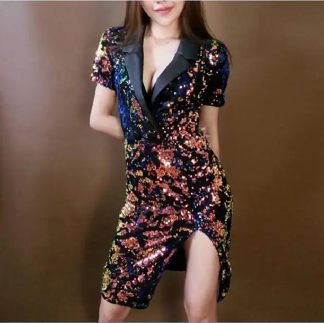 Multicolor Sequins Short Sleeves Dress Women's Birthday Celebrate Nightclub Bar Female Singer Show Clothes Dance Outfit Dress
Multicolor Sequins Short Sleeves Dress Women's Birthday Celebrate Nightclub Bar Female Singer Show Clothes Dance Outfit Dress